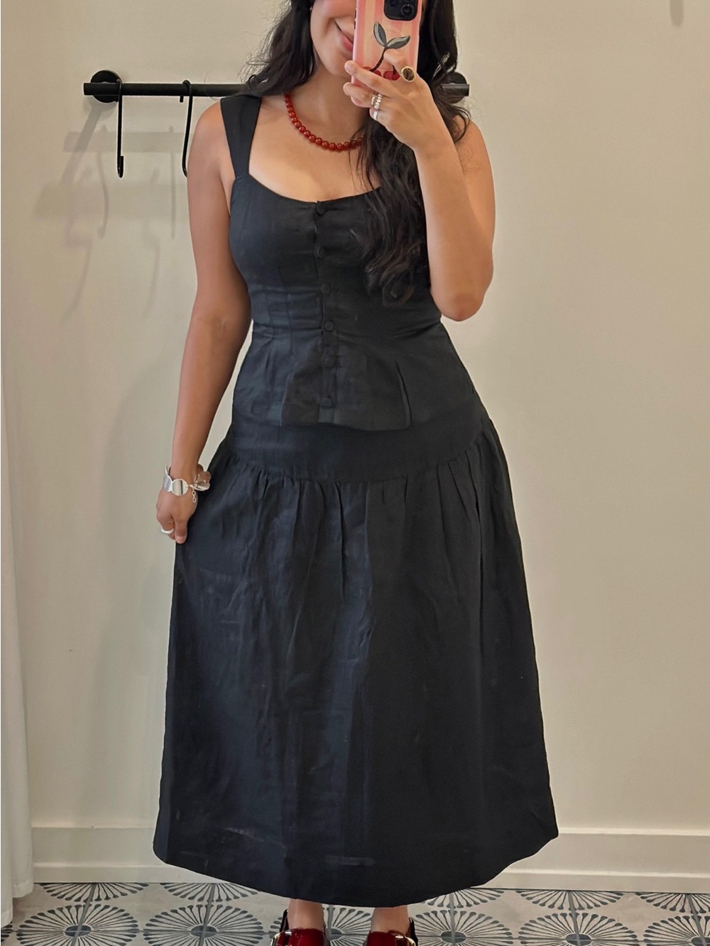 PAIGE Black Sleeveless Maxi Dress with Buttoned Bodice